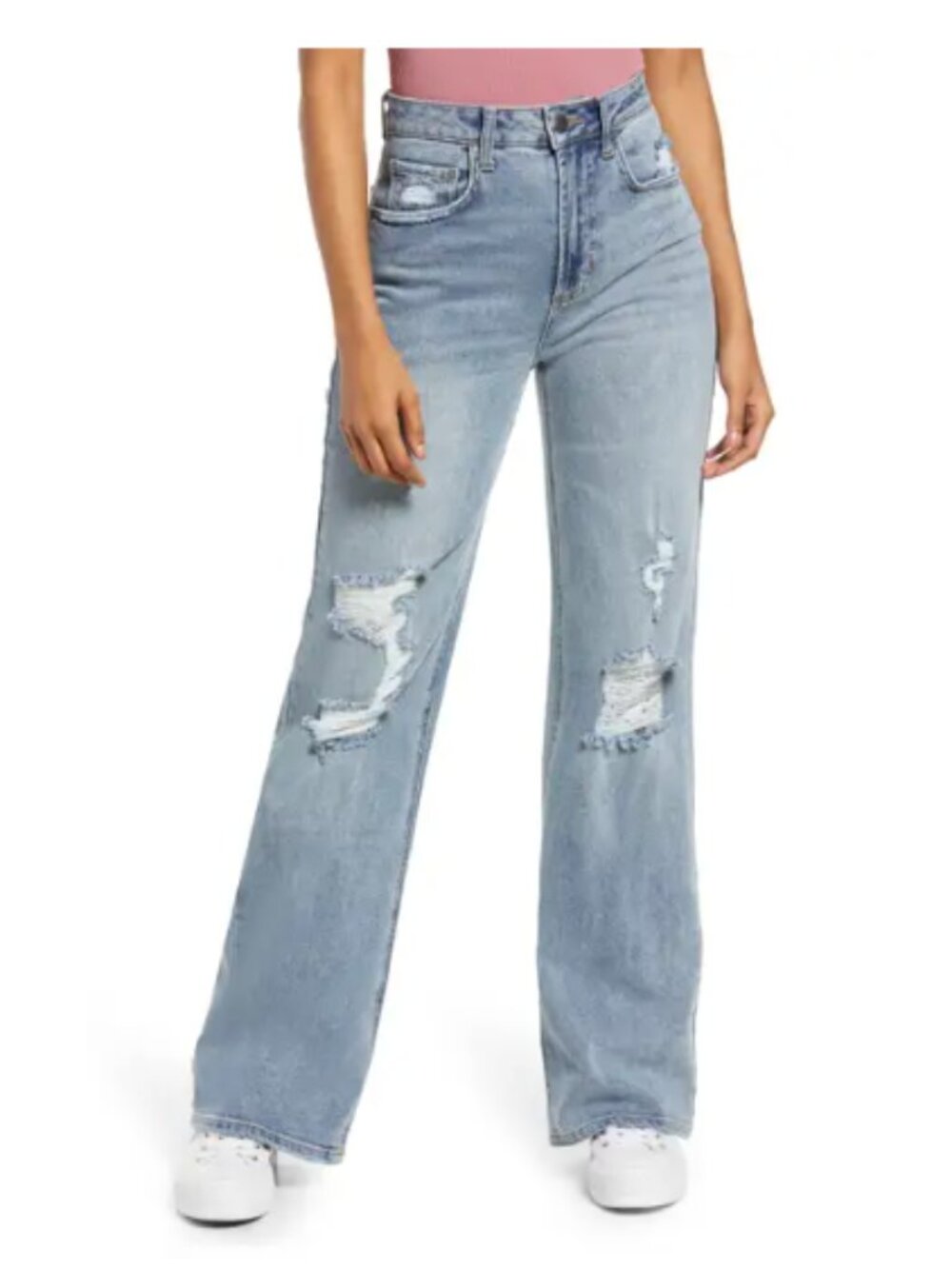 B.P. High-Rise Distressed Wide-Leg Jeans